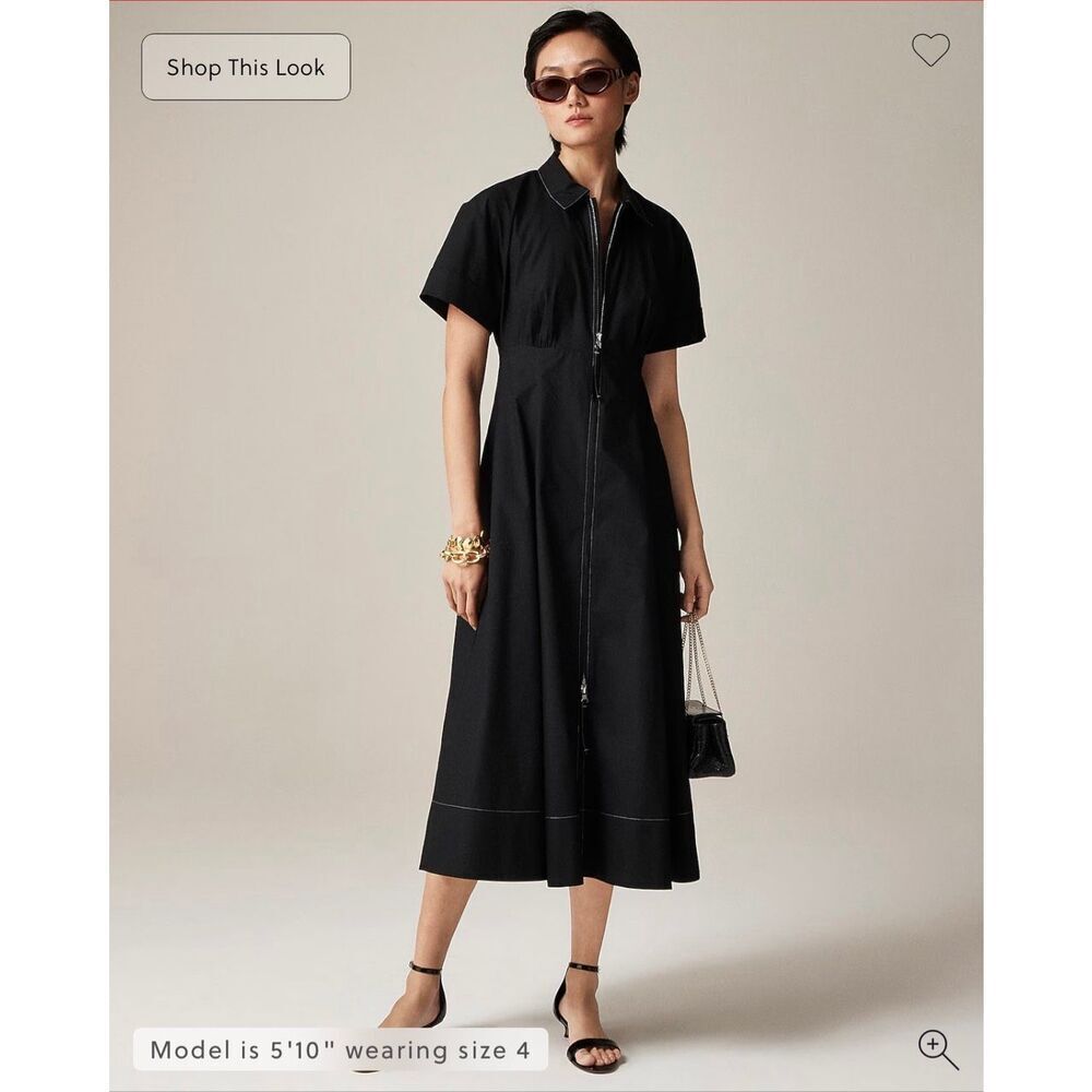 J. Crew Zip-up shirt-dress in cotton poplin Black Size 8 NWT CI906